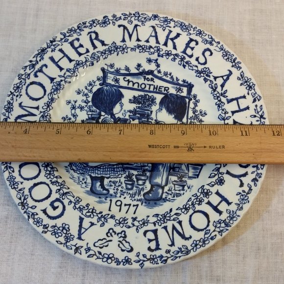 Vintage Royal Crownford Staffordshire Plate England Blue White Mother Happy Day - Picture 7 of 7